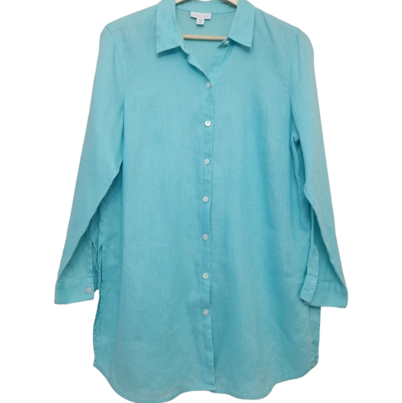 J. Jill Turquoise Linen Long Sleeve Medium Petite - Picture 1 of 5